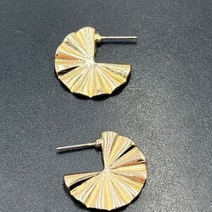 J. Crew Gold Tone Folded Pleated Half Circle Fan Textured Shell Earring